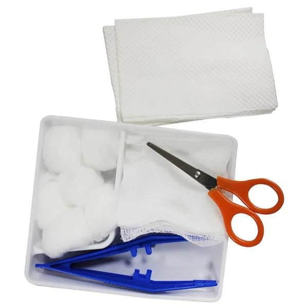 Dressing Set for Nursing - Complete Sterile Dressing Kit with Tray, Cotton Balls, Gauze Swabs, Plastic Forceps, Dressing Towels, Scissors, and Sterile Field