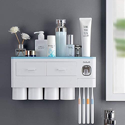Toothbrush Holder with Magnetic Cup Set.Wall Mounted Toothbrush Toothpaste Storage Set, Suspension Storage Rack .Suitable for Family Bathroom Bathroom - no Drilling Studs Toothbrush Holder for Family