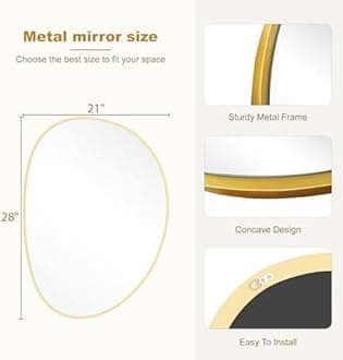 WallBeyond Irregular Wall Mirror, Asymmetrical Mirror Wall Mounted with Gold Framed for Living Room, Bathroom, Bedroom, Entryway Wall Decor, 28"×21", Gold
