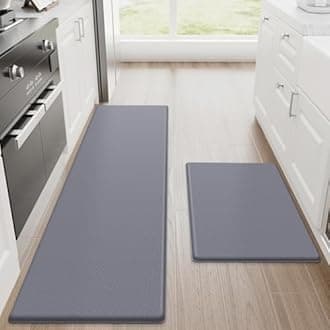 StepRite Kitchen Mats, 2PCS Kitchen Rugs, Cushioned Anti Fatigue Kitchen Mats for Floor, Non-Slip Standing Desk Mat, Waterproof Kitchen Rug Set for Kitchen, Floor, Office, 17.3"x30"+17.3"x59", Grey