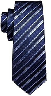 Barry.Wang Stripe Men Ties Set Classic WOVEN Necktie with Handkerchief Cufflinks Formal, Royal Navy Blue, One size