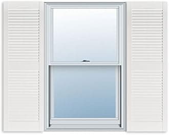 Exterior Solutions Standard Louver Exterior Vinyl Shutter, White (Pair), 15 Inch x 43 Inch