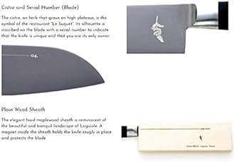 Michel BRAS 10 Piece Knife Set, Handcrafted Kitchen Knife Set, 3 Layer Stainless Steel Blades, Black Pakkawood Handles, Precision and Sharpness for Professional and Home Chefs