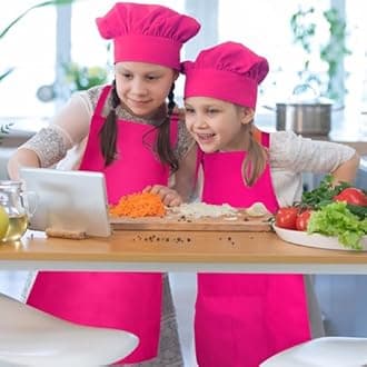 Kids Apron and Chef Hat Set Children Apron Adjustable with 2 Pockets Children Chef Painting for Cooking Baking