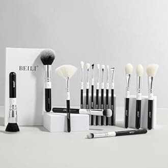 BEILI Makeup Brushes 15Pcs Makeup Brush Set Premium Synthetic Foundation Powder Contour Blush Concealer Eye Shadow Blending Make Up Brush Kit, Black