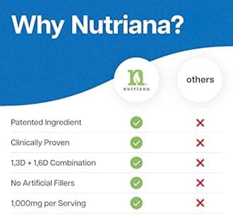 Beta 1,3D Glucan 1,000mg - Immune Support - Beta 1,3 1,6 B-Glucan Supplements - 60 Capsules - Beta Glucan 1 3D Glucan 500mg