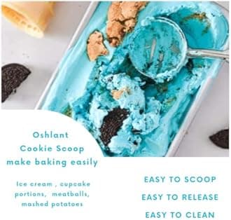 Ice Cream Scoop, 18/8 Stainless Steel Cookie Scoop, Cookie Scoops for Baking, 4 Tbsp/ 60 ml/ 2 oz Cookie Dough Scoop, Ice Cream Scooper with Trigger Release, Cookie Scooper for Baking(Blue)