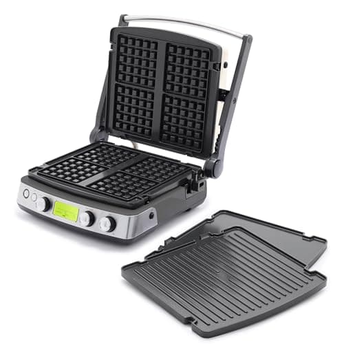 GreenPan Elite 7-in-1 Multi-Function Contact Grill & Griddle, Healthy Ceramic Nonstick Aluminum, Grill & Waffle Plates, Adjustable Shade & Shear, Closed Press/Open Flat Surface, PFAS-Free, Graphite