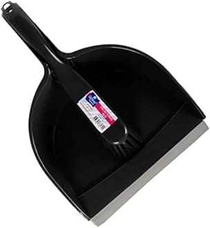 MAXPERKX Large Heavy Duty Dustpan and Stiff Brush Set Wide Plastic Hand Held Dust Pan Cleaning Sweeping Garden Office Home Kitchen Broom Household Cleaning Sweep (Black)
