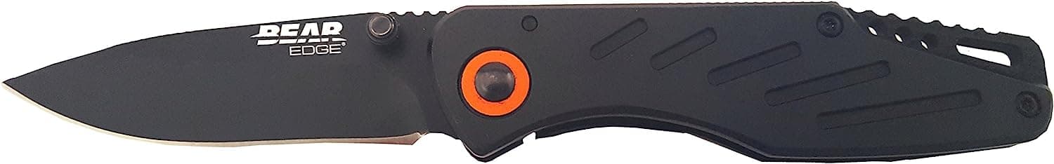 Bear & Son Bear Edge 3-3/8" Frame Lock Folding Pocket EDC Knife – 440 Stainless Steel Drop Point Blade – Compact Lightweight Manual Folder with Black Steel Handles & Pocket/Boot Clip (61104)