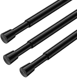 AIZESI Black Spring Tension Rods Adjustable 26 to 39 Tension Curtain Rod Small Tension Rod No Drilling Expandable Spring Loaded Curtain Tension Rod,Suitable for Doors and Windows 26 to 36 inch (3Pcs)