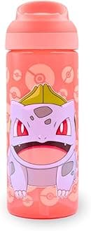 HOX POKEMON BULBASAUR Reusable BPA free Kids Atlantic Water Hydration Bottle with built in Carry Loop, Flip Up Spout and removeable straw - 600ml, Pink
