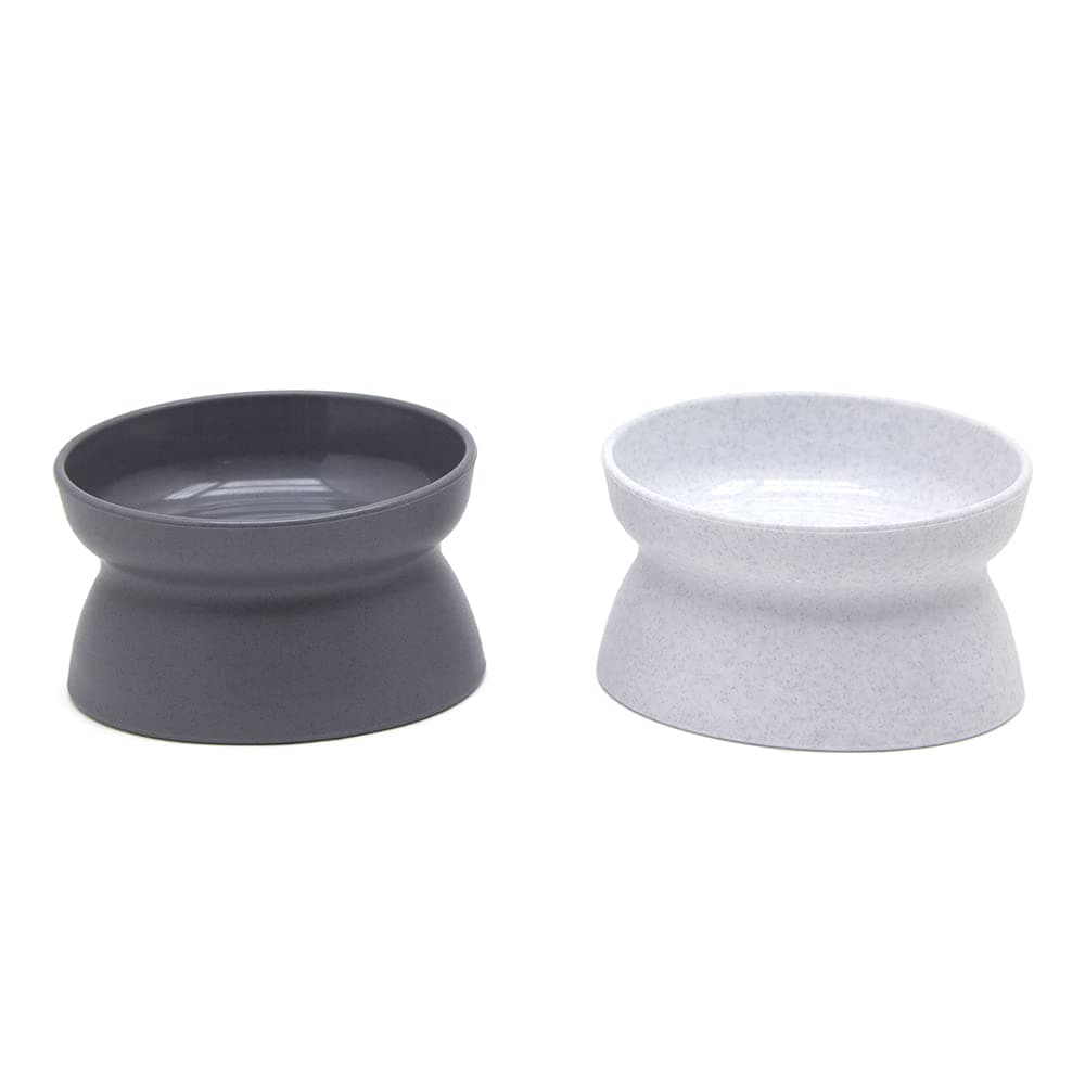 Kitty City Elevated Cat Bowls (Set of 2), Whisker-Friendly Raised Cat Food & Water Dishes, Modern Pedestal Design, Dishwasher Safe, 6.5 oz Each – White & Gray