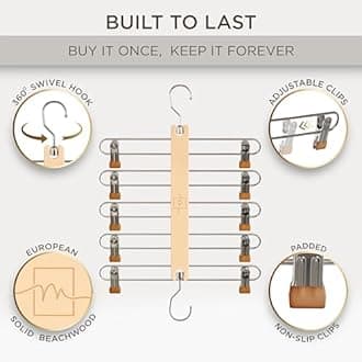 MORALVE Skirt Hangers Space Saving - European Beechwood Shorts Hangers & Skirt Hangers - Women Space Saving Skirt Hangers with Clips - Closet Organizers & Storage 5 Tier Skirt Hanger Skirt Organizer