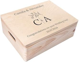 Creative Deco Personalised Wedding Gift | Any Text Gifts for Bride and Groom | Unique Wish Custom Gift Box also for Anniversaries | Customised Wooden Storage Box | Keepsake/Decoration