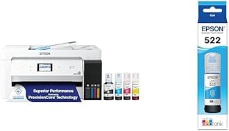 EcoTank ET-15000 Wireless Color All-in-One Supertank Printer & 522 EcoTank Ink Ultra-high Capacity Bottle Cyan (T522220-S)
