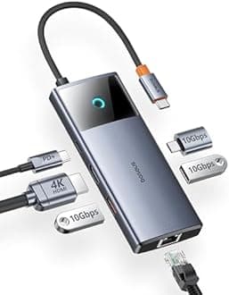 Baseus USB C Hub, 10Gbps USB C Docking Station with 3 USB A/C Data Ports, 4K@60Hz HDMI, Gigabit Ethernet, 100W PD, 6 in 1 USB C Dock Compatible for iPhone 15/Dell/HP/Mac/iPad/Microsoft/Steam Deck