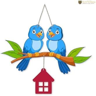 - Artvibes Cute Pair of Birds Decorative Wall Hanging Ornaments | Graphic Artwork | Door Decoration Items | Paintings For Wall | Aesthetic Wooden Decor | Handcrafted Art | Unique Gift Items (WH_9109N)