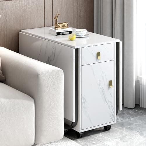 Merax Folding Dining Table, Folding Kitchen Utility Table with Cupboard and 2 Drawers, Space-Saving Dining Table for Home Living Room Pub (White and Black)