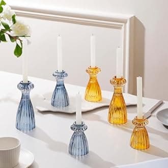 Lysenn Glass Candle Stick Holder Set of 6 – Premium Taper Candle Holders for Romantic Ambiance - Candle Sticks Holder Decor for Special Occasions - Dark Blue