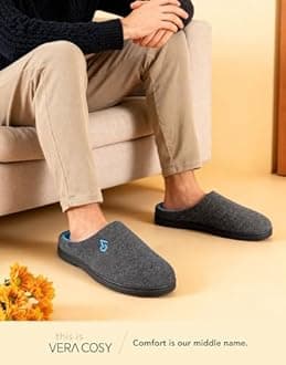 VeraCosy Men's Two-Tone Memory Foam Slippers