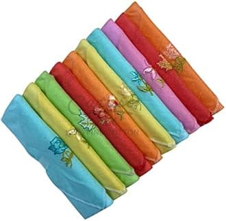 Caruso Italy Women'S Embroidered 100% Pure Cotton Handkerchief Multicolor | Hanky For Women | Pack Of 10