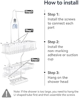 YASONIC - Hanging Shower Caddy, Non-Rusting Aluminium, Shower Head-Mounted with 10 Hooks for Razors or Sponges, Shower Shelf with Basket