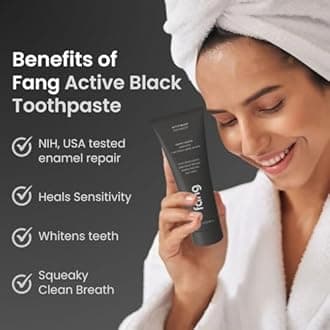 Fang Natural Toothpaste|Teeth Whitening|Heals Sensitive Teeth|Fights Cavities, Gum Diseases & Bad Breath|SLS & Chemical Free |Organic, Vegan (Pack of 4, Activated Charcoal)
