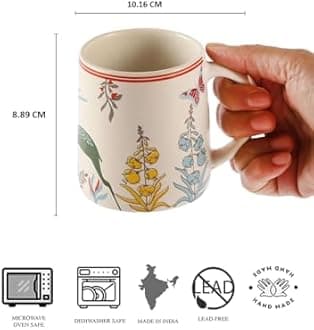 miah decor Ceramic Matte Printed Tea Coffee Mug Set of 6 Studio Pottery Drinkware Microwave Safe Stoneware Cups for Home & Restaurant - (Size HxW:-2X3.5 in ;Volume:- 180 ml)