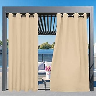 Easy-Going Outdoor Curtains Waterproof Windproof Weatherproof Curtain for Patio, Cabana, Porch, Pergola and Gazebo, Grommet Top and Tab Bottom Drape, 2panels, 54x84 inch, Beige