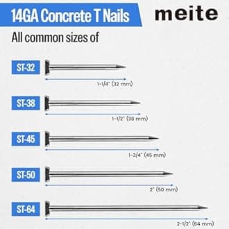 meite 14 Gauge Concrete Nails 2-1/2 Inch 8,000pcs Galvanized Hardened T-Nails for Electric or Pneumatic Nailer Gun - Wood-to-Concrete & Block & Steel, No-Bend (400PCS x 10 Boxes)