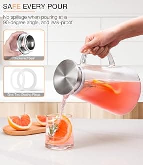 LUNA&MANTHA Glass Pitcher, 2 Liter 68oz Water Pitcher with lid and Handle, Large Ice Tea Jug for Fridge, Borosilicate Glass Carafe for Hot/Cold Drink, Juice, Coffee, Milk, Beverage