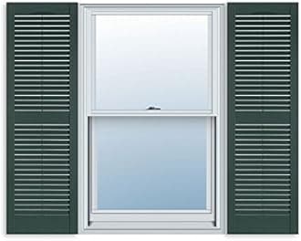 15 Inch x 35 Inch Standard Louver Exterior Vinyl Window Shutters, Heritage Green (Pair)