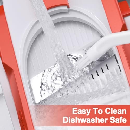 Safe Mandoline Slicer for Kitchen, Adjustable Thickness 0.1-8 mm, 5 in 1 Multi Vegetable Chopper, Potato Slicer, Food Chopper French Fry Cutte, Paring Knife/Cleaning Brush, Mandolin (Tropical orange)