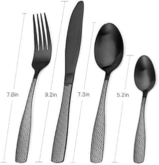 Bettlife Tableware Set - Stainless Steel Flatware & Silverware Set for 4, Dishwasher Safe & Easy Clean (Black Diamond, 32P)