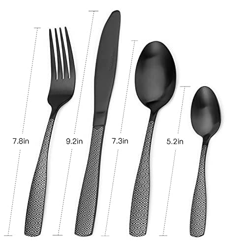 Bettlife Tableware Set - Stainless Steel Flatware & Silverware Set for 4, Dishwasher Safe & Easy Clean (Black Diamond, 32P)