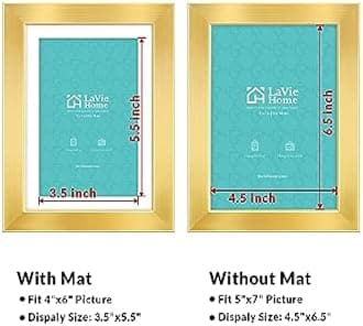 LaVie Home 5x7 Picture Frame Gold, 5 x 7 Frame with High Definition Plexiglass, Horizontal or Vertical Wall Wood Gallery Picture Frames Suitable for Small Picture, 1pc