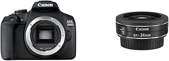 EOS 2000D DSLR Camera Body - Black With Canon EF-S 24 mm f/2.8 STM Lens - Black