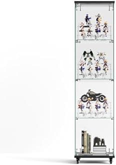 HomVent Glass Display Cabinet Display Case Corner Curio Cabinet, Storage Showcase w/Adjustable Shelves, Tempered Glass Doors for Living Room