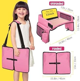 BUENAVO [New Version] Car Seat Organizer Kids Travel Tray for Kids Toddlers Activities in Car Seat, Stroller, Airplane | Waterproof Dry Erase Top | Side Pocket & Water Bottle Holder