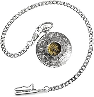 VIGOROSO Vintage Hand Wind Up Pocket Watches for Men, Mechanical Pocket Watch with Chain, Mens Skeleton Pocketwatch