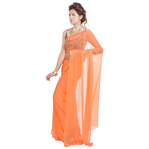 Geroo Plain Chiffon Saree with Stiched Spaghetti Blouse