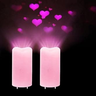 XingsLight Valentines Day Decorations Flameless Candles with Romantic Pink Heart Projector Lights Battery Operated LED Candle with Remote and Timer,2 Pack