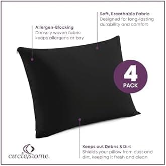 100% Cotton Zippered Pillow Protector (2 pck) Standard - Navy (Standard Set of 4, Black)