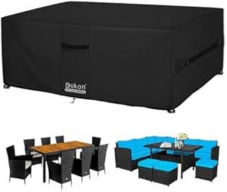 Dokon Garden Furniture Covers Waterproof Upgrade 420D Oxford Fabric Cube Patio Set Cover Weatherproof Winter Outdoor Table and Chair Cover with Air Vents, Multi-size (210x110x74cm)