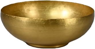 Serene Spaces Living Antique Brass Decorative Bowl for Floating Candles, Flowers, Potpourri, Catchall for Entryway, Dining Table Centerpiece, Home Décor, 4.75" Tall & 12" Diameter