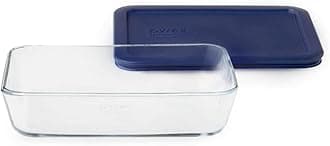 Pyrex Simply Store 6017471 3-Cup Rectangular Glass Food Storage Dish, Set of 2, Blue Lid
