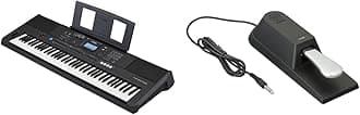 76-Key Touch-Sensitive Advanced Portable Keyboard with Power Adapter (PSREW425) & FC4A Assignable Piano Sustain Foot Pedal,MultiColored