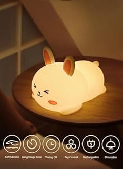 Minetom Bunny Night Light, Cute Silicone Night Light with 2 Levels Brightness, 7 Colors Kawaii Touch Lamp for Bedroom, Girls and Boys, Toddler, Baby Gifts (Tap Control)