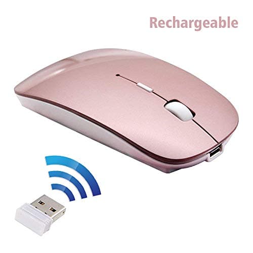 Rechargeable Wireless Mouse, 2win2buy 2.4G Optical Sensor Slim Cordless Mice with Nano USB Receiver (Stored in Back of The Mouse) for PC, Laptop, Computer, Notebook, Desktop (Rose Gold)